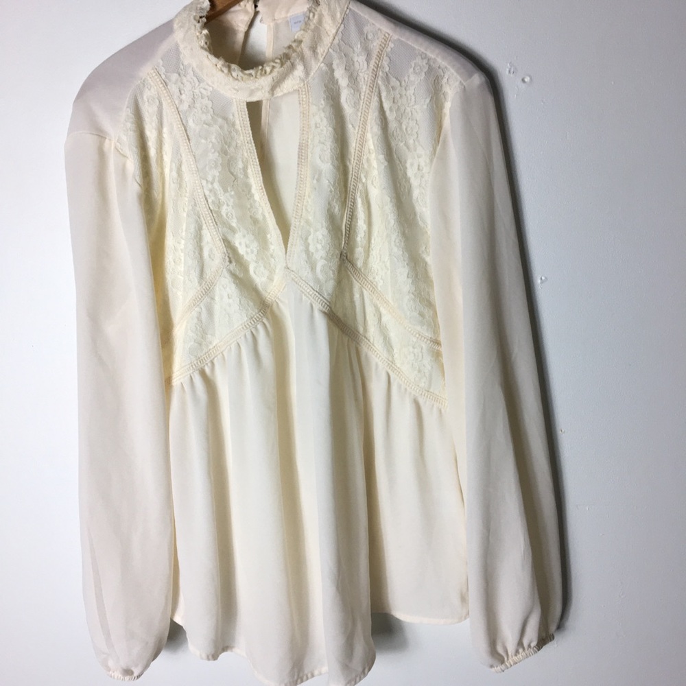 Jones New York White L Lace V-CutOut Tunic Top